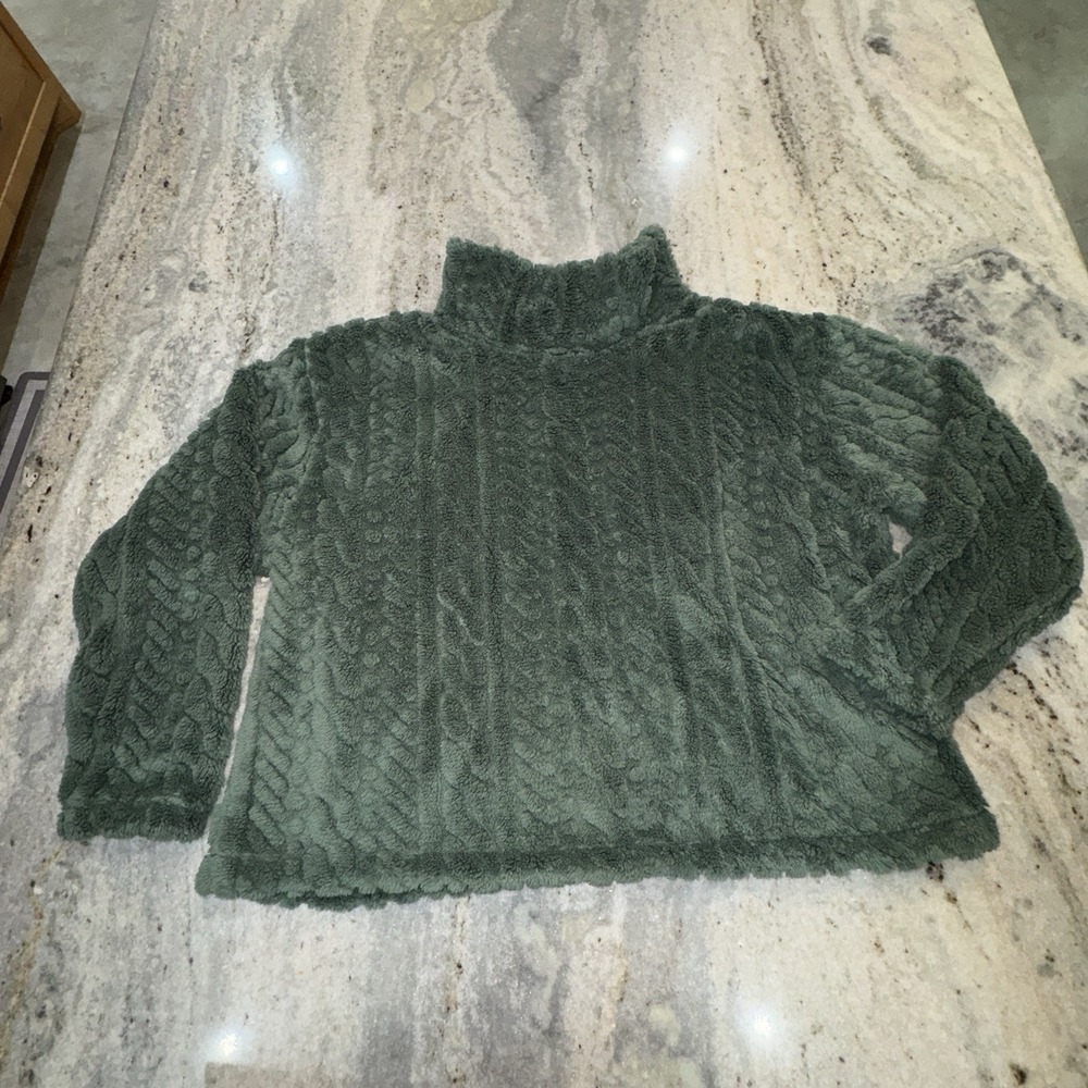 Eddie Bauer Women's XXL Fleece Sweater Mock Neck Turtleneck Green Cozy Boxy Warm